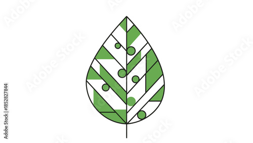 Geometric leaf with green and white sections and circles