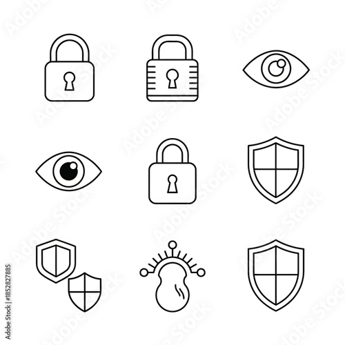 Secure your digital world with these modern icons: protection, security, and surveillance for a safe online experience, originally a scalable vector graphic