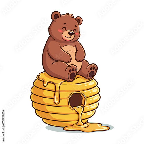 Bear sitting on honeycomb