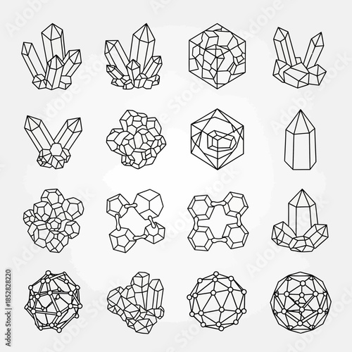 Captivating collection of geometric crystal and mineral formations offering modern, abstract design elements for creative projects.