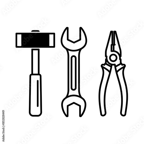 Essential tools for construction and repair work a hammer wrench and pliers create a professional clean design for your project