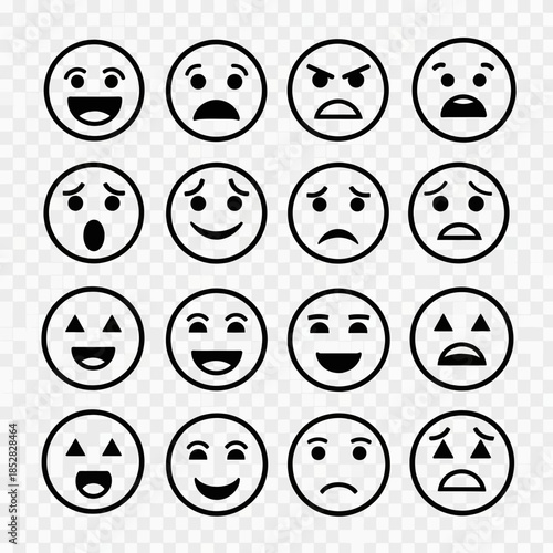 Expressive emoji icons capturing a wide range of emotions from joy to anger and sadness for dynamic communication projects