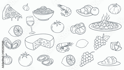 Delicious food items and drinks illustration Vector, illustration
