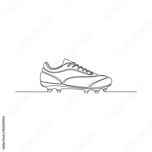 A minimalist line drawing depicts a single soccer cleat in a side view