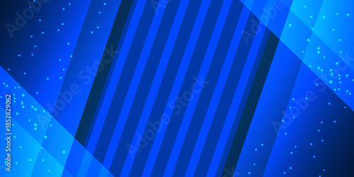 Blue abstract geometric background with diagonal stripes and glowing particles for technology banner