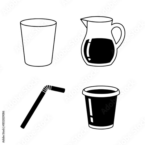 Isolated vector set of a white 3d coffee cup and disposable paper plastic trash can container with a blank lid for hot beverage cafe liquid