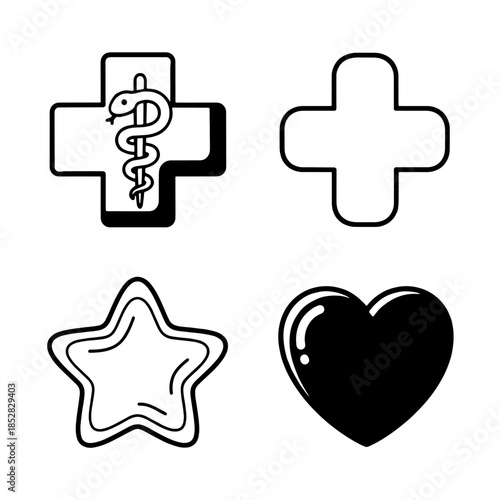 A 3d vector illustration of a medical heart and cross icon set designed as jigsaw puzzle pieces to represent a successful business teamwork concept for health solutions and connection