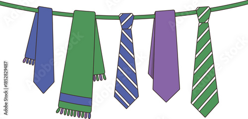 Colorful Ties and Scarves Hanging on a Line