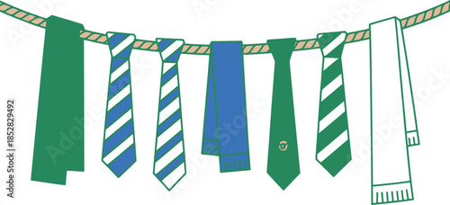 Ties and Scarves Hanging on a Clothesline