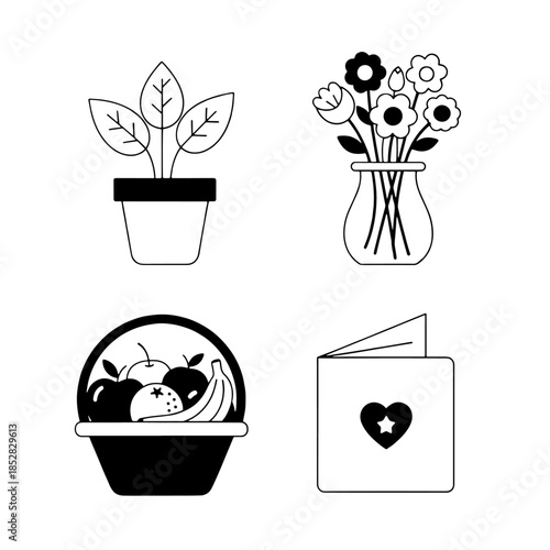 A vibrant pink floral illustration features a blooming spring plant in a decorative garden pot, creating a vector nature icon that symbolizes ecology and environmental love