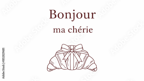 Greeting card with croissant and ribbon Vector, illustration