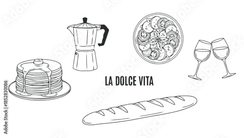 La dolce vita italian cuisine and wine illustration Vector, illustration