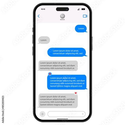 Modern smartphone messaging app interface mockup with chat bubbles