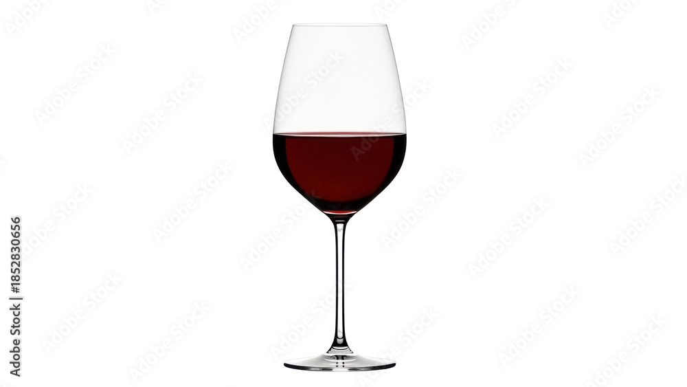 Fototapeta premium Elegant red wine glass isolated PNG, full of dark red wine on transparent background, perfect for restaurant menus and wine tasting events