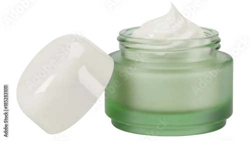 Obraz Green jar of face cream PNG isolated on transparent background, skincare product for beauty and personal care, cosmetic moisturizer