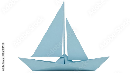 Canvastavla Light blue origami paper boat isolated PNG on transparent background, nautical v