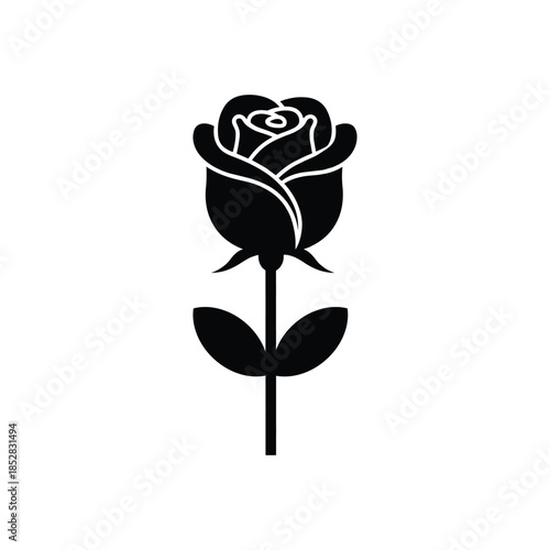 Single rose silhouette isolated on white background, Vector, illustration