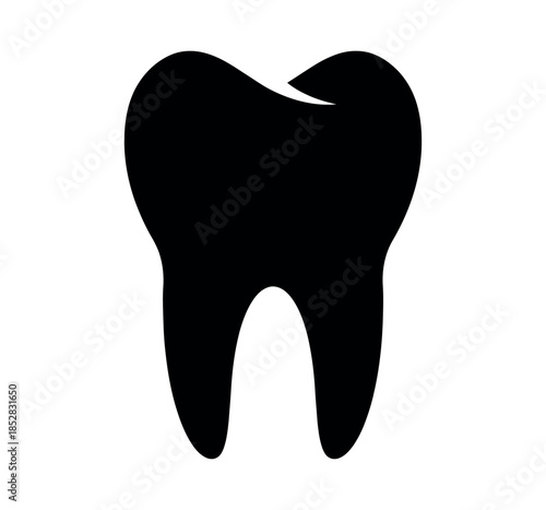 Black silhouette of a molar tooth isolated on white background for dental design