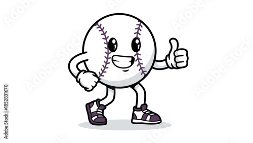 Cartoon Baseball Character Giving Thumbs Up Gesture.