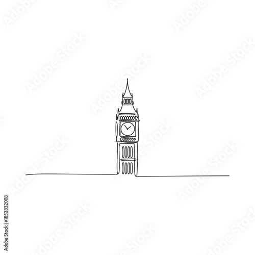 A minimalist continuous line drawing depicts the iconic elizabeth tower in london