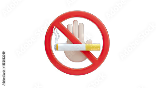 No Smoking Sign with Hand and Cigarette on White