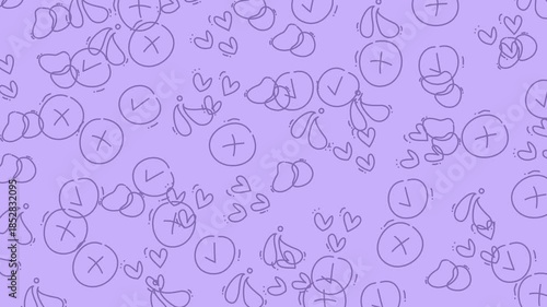 Doodle art in purple with circles, hearts, and tick symbols perfect for stationery, social media, and web designs.