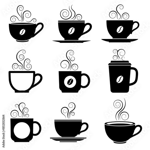 Sip warm comfort with these diverse coffee cup icons, perfect for menus, branding, and cafe promotions