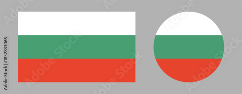 Bulgaria flag badges. Set of round, rectangular icons of Bulgarian flag.