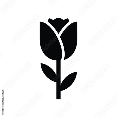 Single black tulip isolated on white background, Vector, illustration