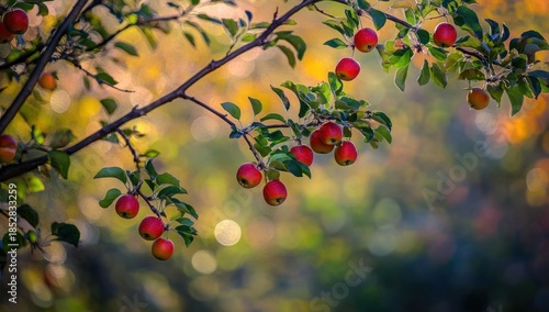 Wallpaper Mural Ripe red apples hanging on tree branches bathed in golden autumn sunlight with bokeh Torontodigital.ca