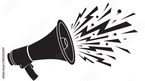 Megaphone Influence Illustration Showcasing Viral Marketing Communication Strategy and Loud Public Announcement with Dynamic Sound Waves and Debris Representing Powerful Brand Voice and Social Reach
