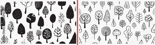 tree clipart illustration, forest nature icons, woodland tree drawings, hand drawn landscape art, outdoor nature designs, black white tree clipart, printable forest elements, landscape illustration pa