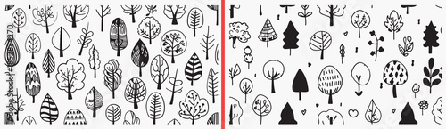 tree clipart illustration, forest nature icons, woodland tree drawings, hand drawn landscape art, outdoor nature designs, black white tree clipart, printable forest elements, landscape illustration pa