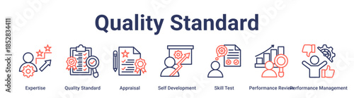 Quality Standard banner web icon vector illustration concept for education with icon of Expertise, Quality Standard, Appraisal, Self Development, Skill Test, Performance Review, Performance.
