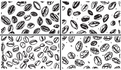 coffee bean clipart, coffee pattern illustration, cafe bean doodles, hand drawn coffee art, espresso bean sketches, black white coffee clipart, printable coffee pattern, cafe surface design, coffee il