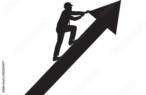  Ambitious Leader in Hard Hat Climbing Upward Large Arrow Toward Success Career Growth Progress Challenge Achievement Professional Development Corporate Ladder Motivation Effort Rise Mountain Goal 