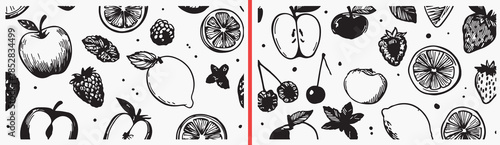 fruit clipart illustration, berry doodle icons, hand drawn fruit art, cute food drawings, playful fruit designs, black white fruit clipart, printable food doodles, kids food pack, fruit outline collec