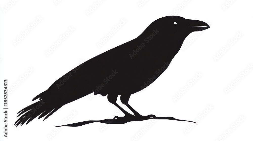 Fototapeta premium Black crow silhouette against white background illustration
