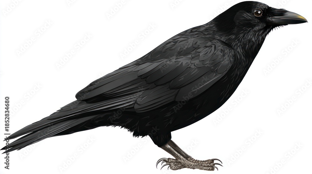 Fototapeta premium Black crow illustration isolated on white background digital artwork