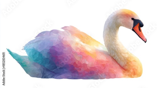 Colorful swan illustration against a white background for creative design projects
