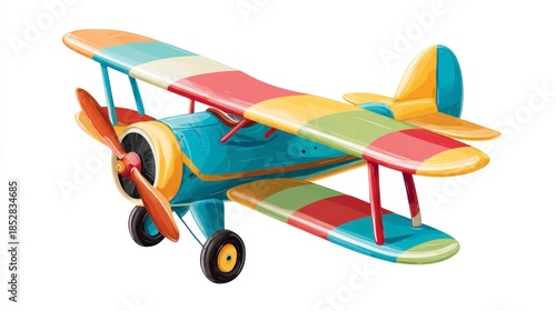 Colorful toy airplane isolated on white background for educational purposes