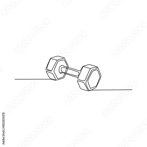 Minimalist continuous line drawing of a dumbbell representing fitness and strength training