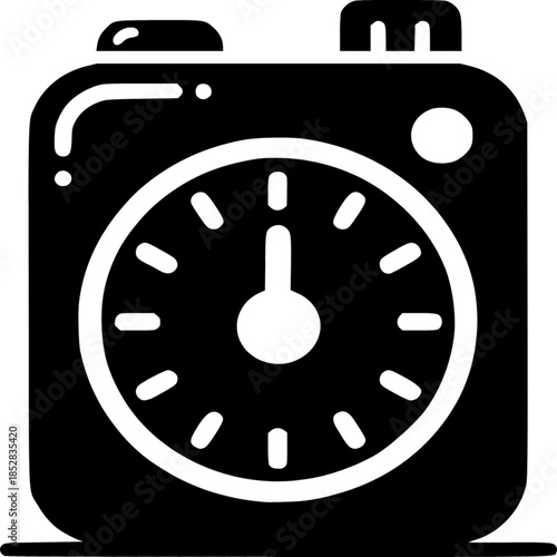 Vintage Alarm Clock in a classic time of the day: A stylish monochrome vector illustration of a vintage alarm clock. A timeless symbol of timekeeping and schedules.