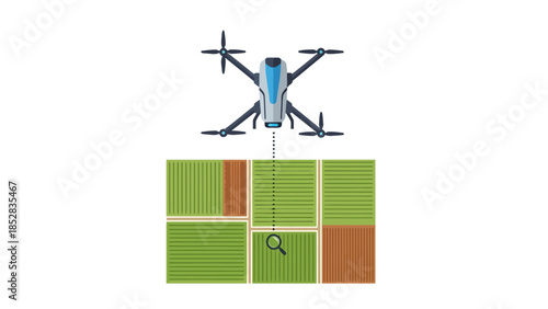 Drone over agricultural fields with zoom lens
