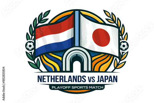 Netherlands vs japan football soccer match sports emblem vector graphic