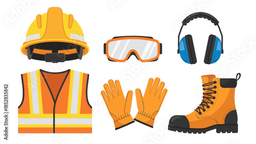Flat design illustration of safety equipment on white background