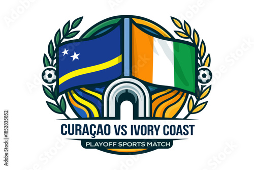 Curaao vs ivory coast playoff sports match emblem with flags