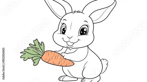 Cartoon bunny holding carrot smiling happy easter illustration