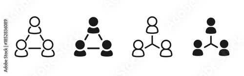 Team collaboration and network structure icon showing connected people and hierarchy. Clean flat symbol for business, management, teamwork, organization charts, UI and corporate projects.