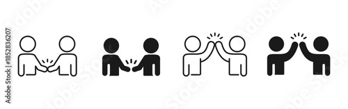 Handshake and high five icon showing agreement, partnership and teamwork success. Clean vector symbol for business deals, collaboration, greeting, motivation, support and corporate communication.